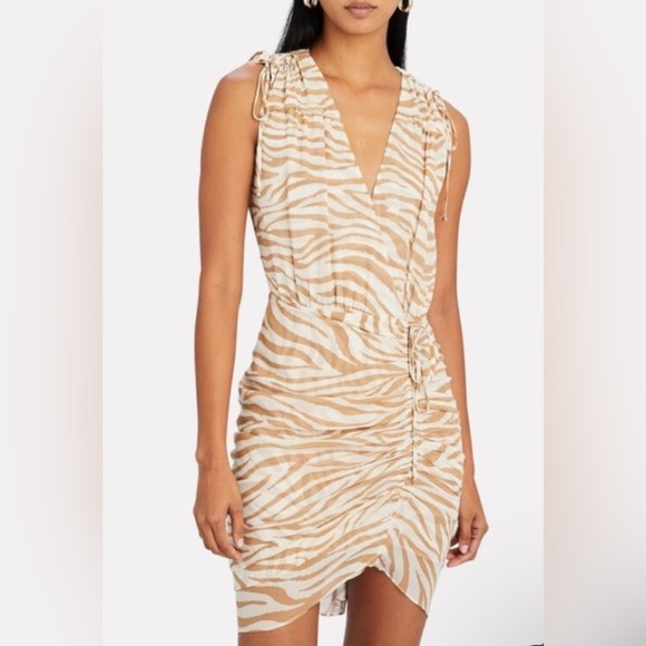 Veronica Beard Dresses & Skirts - NWOT Veronica Beard Soheyla Ruched Tiger Print Silk Georgette Dress Size 10